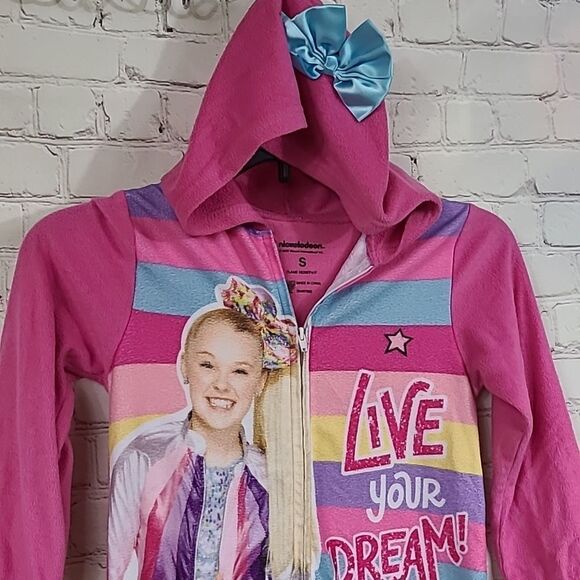 Girls JoJo Siwa Bow Bow Rainbow Hooded One-Piece Fleece Union Suit Pajamas Small - Picture 2 of 8